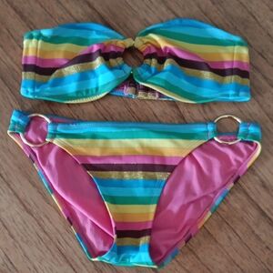 Blue and Pink Bikini Swim Set Vibrant Stripes